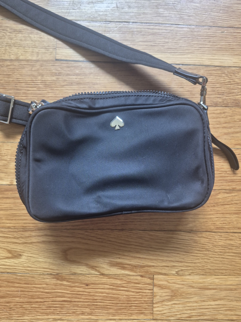 Kate Spade black interior crossbody with spade jacquard lining